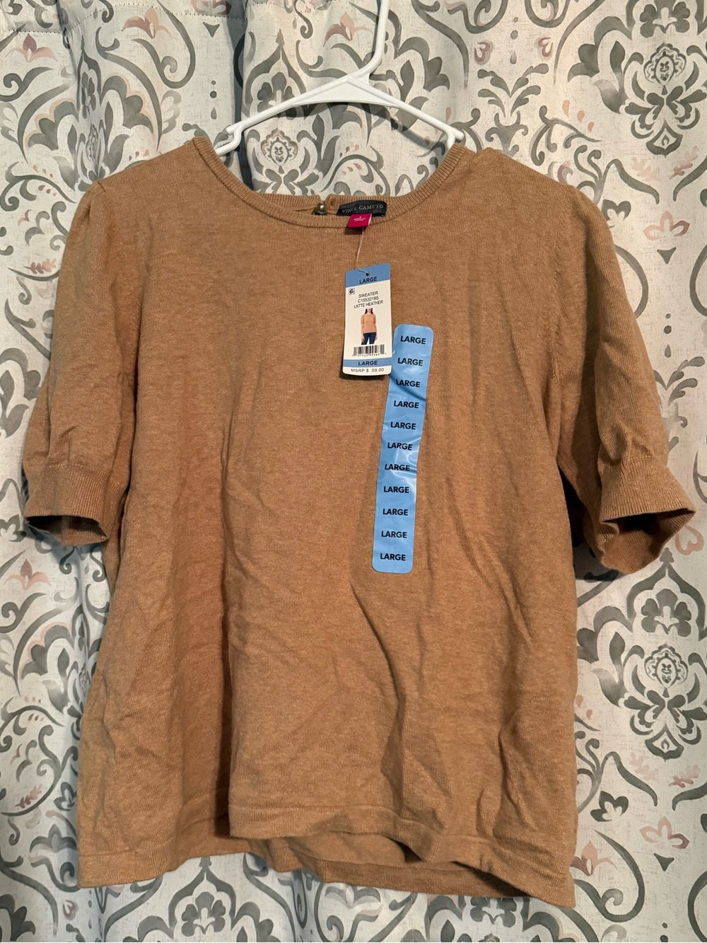 Vince Camuto NWT Tan Neutral Short Sleeve Knit Sweater Tee Crewneck